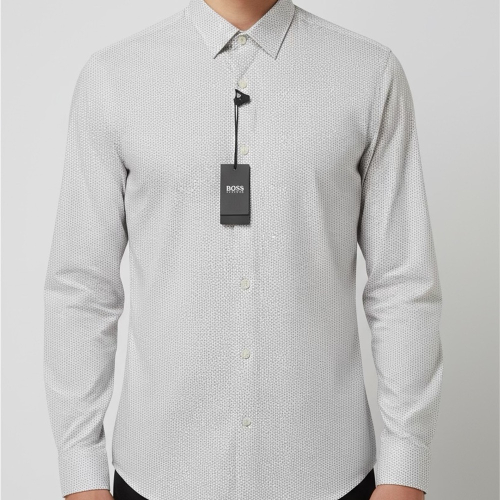 Hugo Boss Men's Elegant White Patterned Shirt